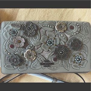 Coach Tea Rose Foldover Flap Clutch Crossbody